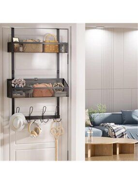 Over Door Organizer Hooks Baskets Bathroom Pantry Storage Rack No Drill